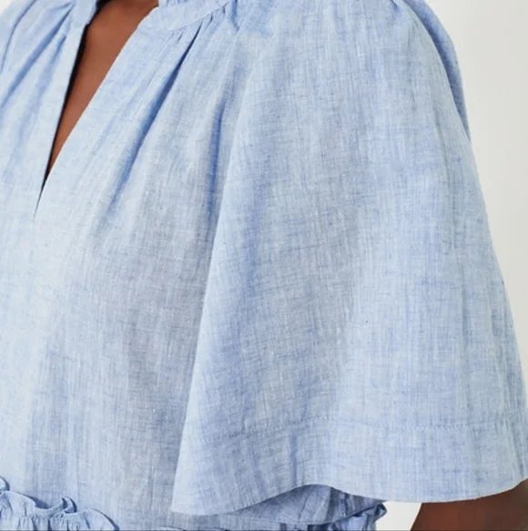 Tuckernuck Chambray Tiered Mini Dress With Flutter Sleeves Size XL - Picture 3 of 8